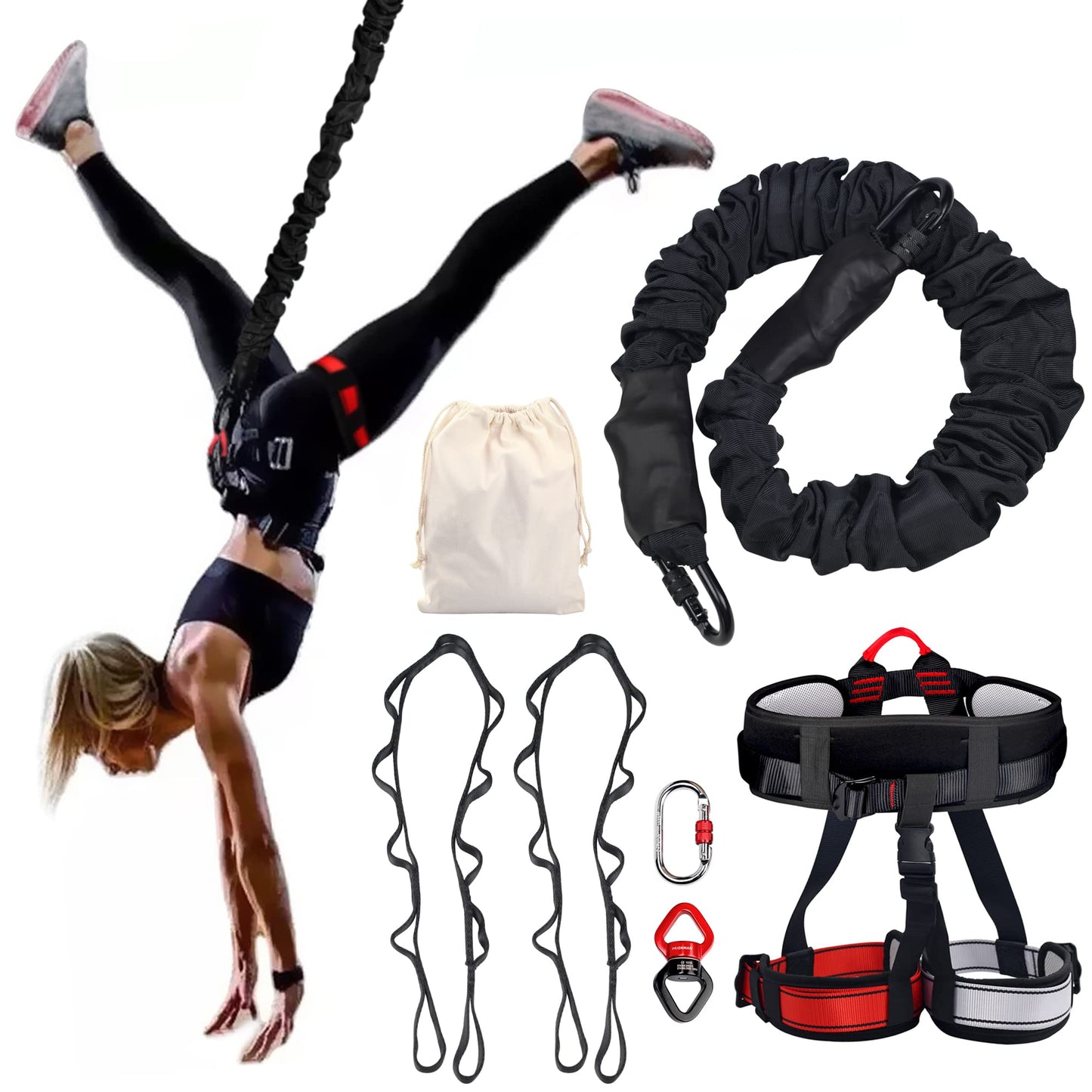 PRIORMAN Bungee Fitness Equipment Set Heavy Cord Yoga Fitness Bungee and Harness at Home Bungee Dance Resistance Belt Rope Workout Fitness Gym Professional Training Equipment (XS 88-110 lbs)